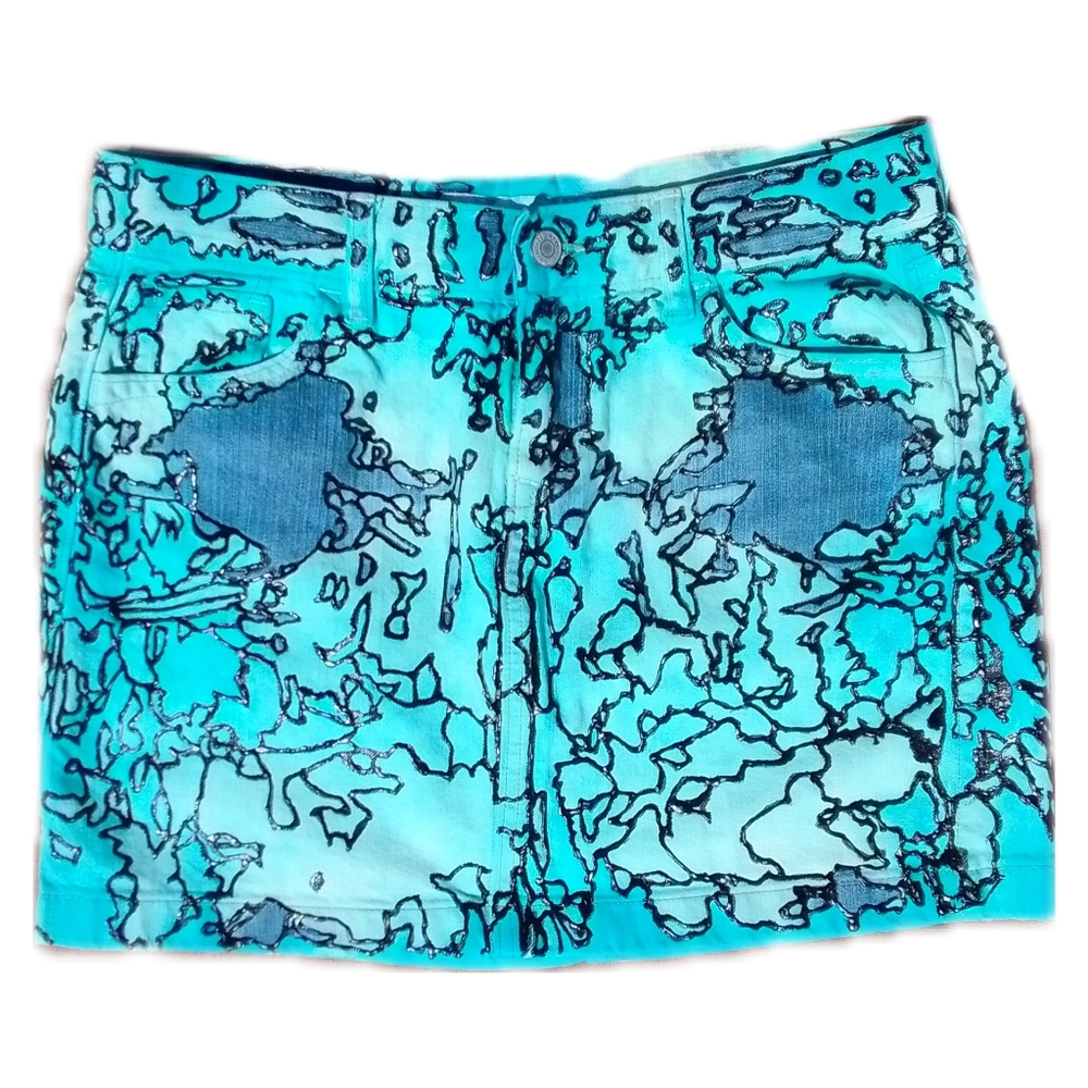 Upcycled tie dye hand painted jean mini skirt